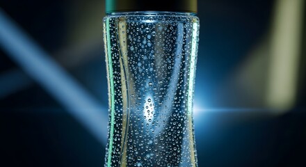 Close up of carbonated water bubbles in bottle
