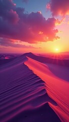 Dune crests bathed in orange and purple hues at day's end , pattern, sunset