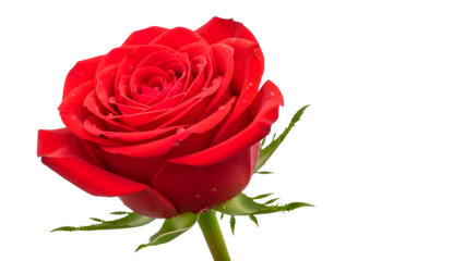A beautiful red rose with vibrant petals. The rose is the symbol of love and beauty