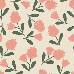 Fototapeta premium Cute floral seamless pattern with flowers and branches. Wildflower vector illustration in spring or summer. Elegant template for fabric, wallpaper, stationery, wrapping, card, and phone cases.