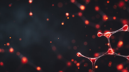 Abstract Red Molecule or Cell Structure on Dark Background, Scientific Connection Concept