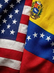 United States USA and Venezuela two national flags filling the entire frame, close-up view, edge-to-edge composition