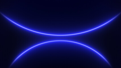 Abstract blue neon background of glowing energy lines. Minimal modern technology concept, vibrant neon light lines with copy space. Futuristic curved lines, virtualization, AI softwave.