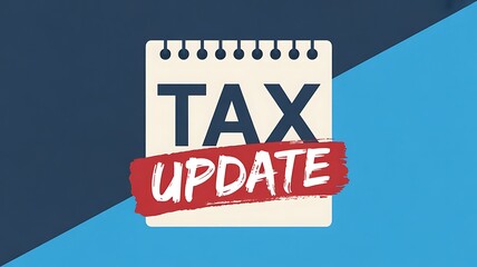 A graphic illustration of a spiral notebook with TAX UPDATE written in bold text with a red brush stroke