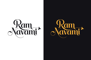 Ram navami festival greeting card with elegant typography and decorative design elements in black and gold colors © Brishy 