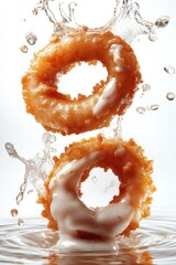 floating calamari rings with tartar sauce splash, isolated on white background