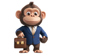 Chimp in Business Attire: A charming chimpanzee, dressed impeccably in a tailored suit, confidently carries a briefcase, representing the integration of nature into the business world