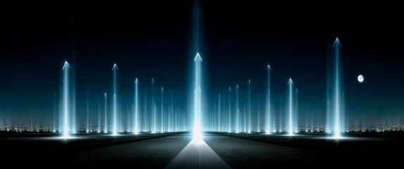 Series of arrows pointing upwards in a dark background. The arrows are lit up and appear to be moving