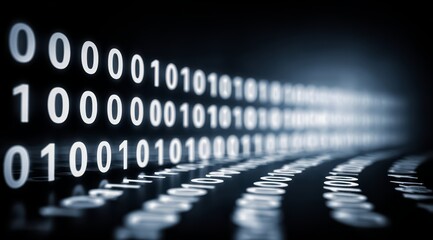Series of binary numbers are displayed in a row. The numbers are all zeros and ones