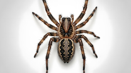 Close-up of a detailed spider on a white background