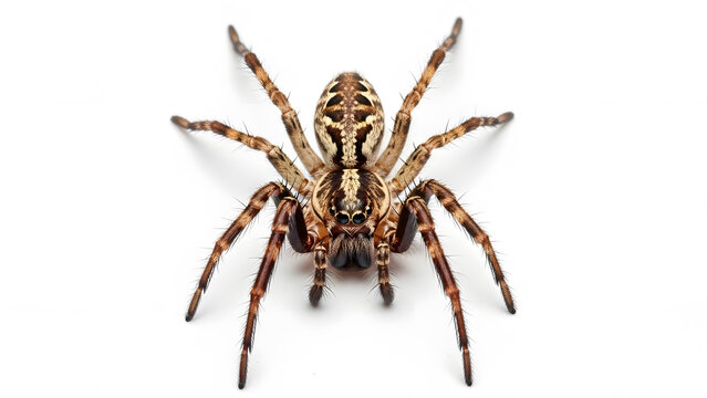 Close-up of a brown spider on a white background