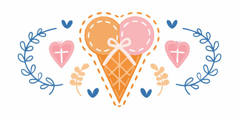 A delightful illustration of ice cream scoops within a loving heart shaped frame
