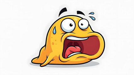 Cartoon yellow blob character with surprised expression and sweat drops