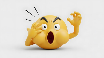 Surprised yellow emoji with expressive face on white background