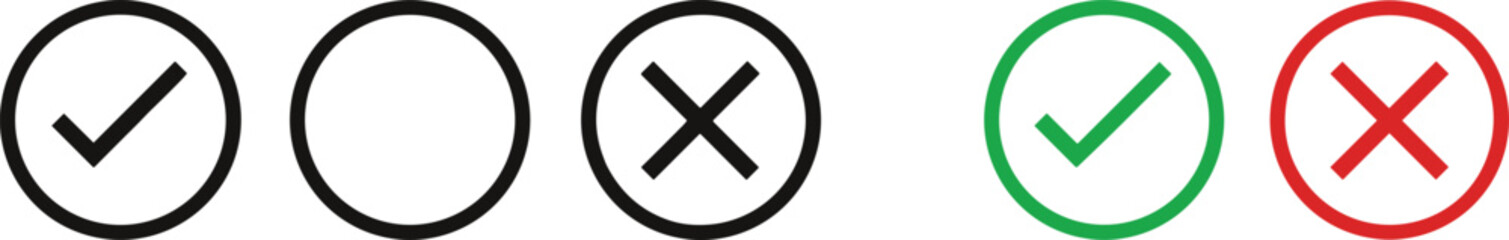Check and cross icon vector set featuring approval confirmation cancel and validation symbols for user interface design