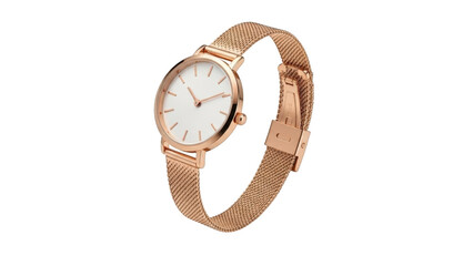 Rose gold mesh band watch with white dial and rose gold case wrist timepiece