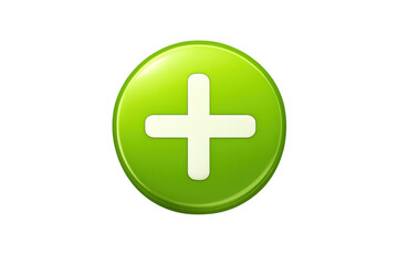Green plus sign button icon for adding, increasing, or positivity on a transparent background