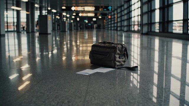Abandoned bag triggers emergency procedures and flight cancellations, Unattended container and disorganized documents lead to security lockdown measures and mode of operation change