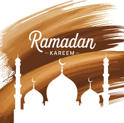 Ramadan kareem greeting card with mosque silhouette