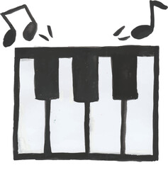 Simple Hand-Drawn Piano Keyboard with Musical Notes