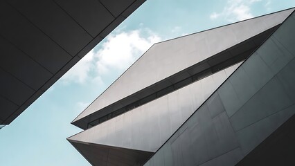 Modern architectural facade with sharp geometric lines against a