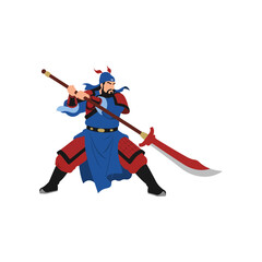 Warrior Character Holding Sword and Gun.