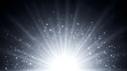 Bright light shining through space with radiating beams and particles