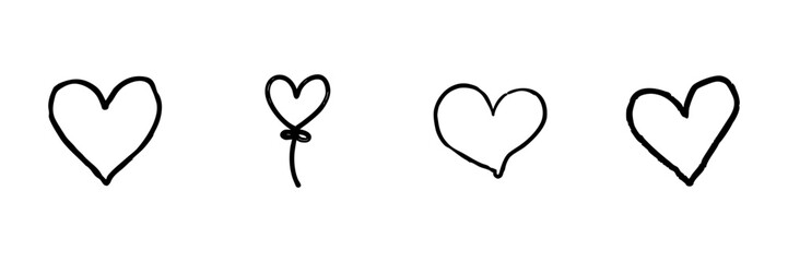 Fototapeta premium Heart And Heart Balloon Line Icon Set In Doodle Style. Love, Romance, And Celebration Outline Sketch Collection. For Valentine'S Day And Festive Designs. Hand Drawn Isolated Vector Illustration