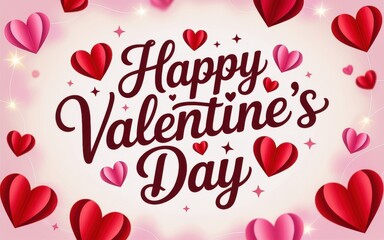 Happy Valentines Day Card with Hearts and Sparkles Valentine Greeting for Lovers