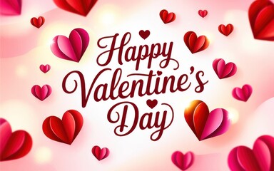 Happy Valentines Day Card with Hearts Greeting Illustration