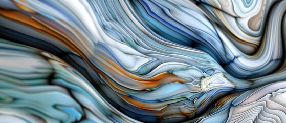 Abstract silver white dark black blue soft and smooth curve wave flow liquid dune ripple close up.