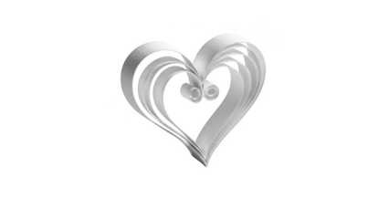 White paper heart sculpture on black background craft