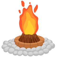 Large Campfire with Stone Border and Wood