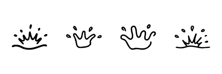 Obraz premium Water Splash Line Icon Set In Doodle Style. Liquid Motion, Fluid Dynamics, And Splash Effects Outline Sketch Collection. Hand Drawn Isolated Vector Illustration