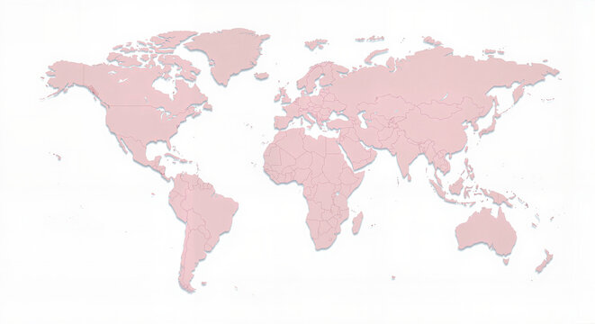 Pink world map illustration on white background  