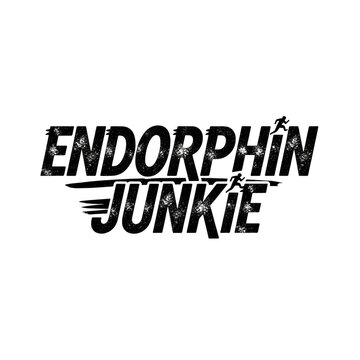 White text graphic reading endorphin junkie with running figures on black background image