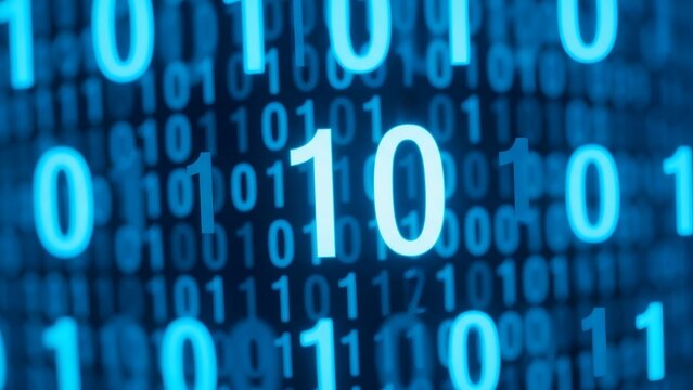 Macro Close-up of Glowing Binary Code Characters - Powered by Adobe