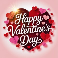 Happy Valentines Day Heart Greeting Card with Colorful Hearts and Sunburst Effect