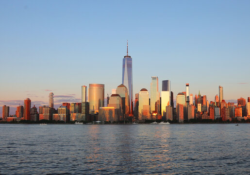 fantastic view nyc skyline with towering skyscrapers and hudson river from new jersey city usa