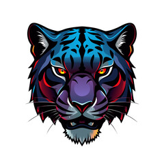 Vibrant tiger head with striking orange eyes and colorful fur design