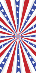 United States flag background. American banner template. Radial strip and star red, blue, and white
