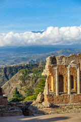 The famous greek Theater of Taormina (Sicily, Italy) at sunrise in the early morning hours