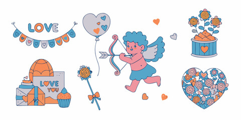 Obraz premium Charming valentine s day illustrations featuring cupid hearts and love themed decorations