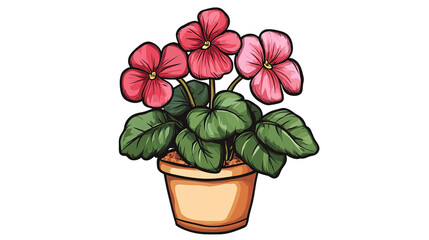 Blossoming Delight: A charming, vibrantly illustrated flower in full bloom sits gracefully in a simple pot, exuding a sense of freshness and natural beauty.