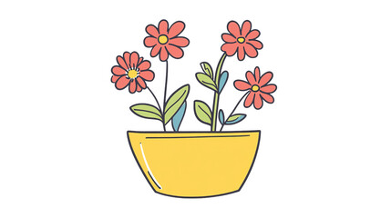 Floral Harmony in a Yellow Pot: A charming depiction of blossoming flowers in a radiant yellow pot, capturing the essence of simple beauty and natural elegance.