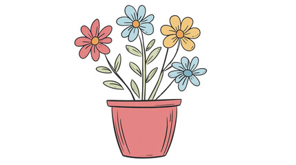 Blooming Floral: A vibrant illustration showcasing a collection of colorful flowers in full bloom, each petal radiating joy and vitality, housed in a charming pot.