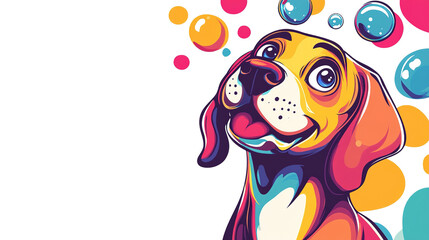 Whimsical Beagle Delight: A vibrant and joyful illustration of a beagle with a colorful and captivating aesthetic, with playful bubbles adding a touch of enchantment.