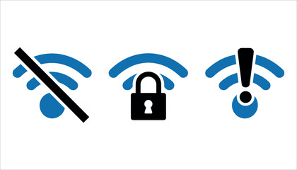 Blue wifi symbols with black wireless internet network signal