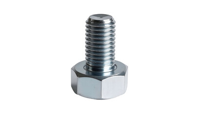 Close-up of a shiny, metallic bolt with a hexagonal head, isolated on black