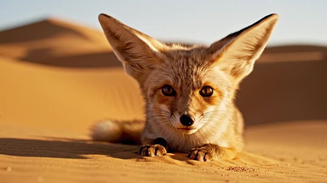 Fennec Fox in Desert Dunes, Close-up Portrait